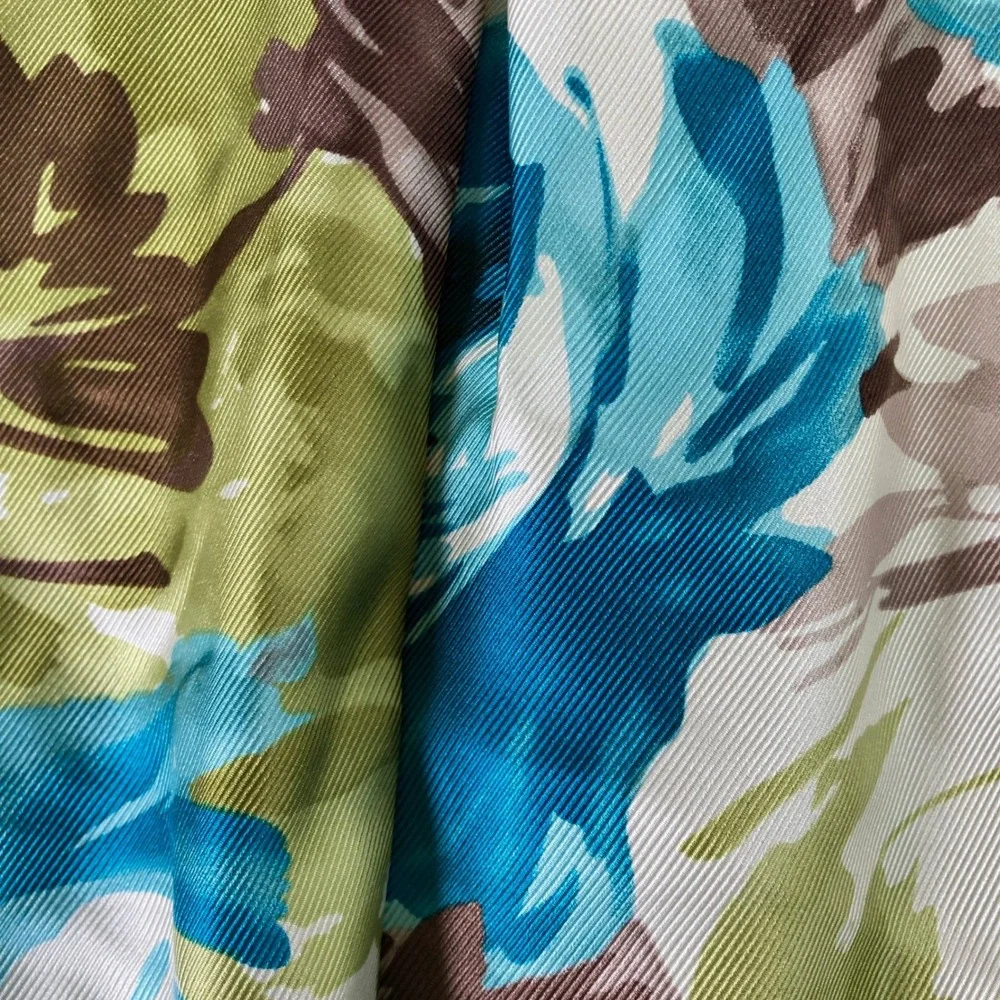 Talbots 100% Silk Floral Midi Skirt Lined Blue Green Abstract Chic Plus Size 22